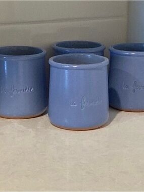 La Fermiere Periwinkle Blue Ceramic Terracotta Yogurt Pots - Set of 4